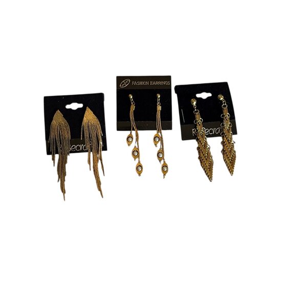 3 Pairs of 1980s Gold 3" Dangle Earrings Never Worn - Picture 5 of 15